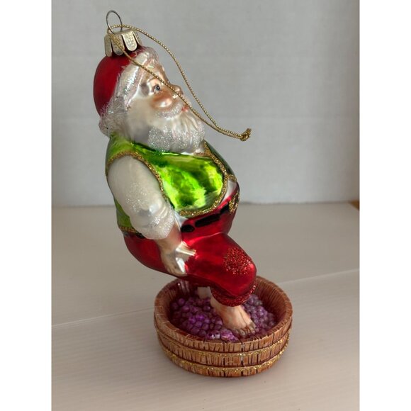 Santa Claus Blown Glass Ornament With Grapes & Basket Design - Picture 2 of 5